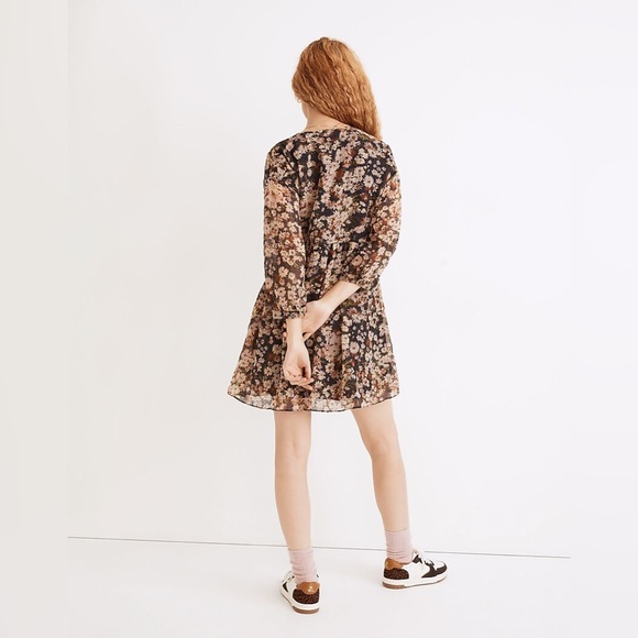 Madewell Drawstring Faux-Wrap Floral Mini Dress Size Medium - Picture 2 of 10